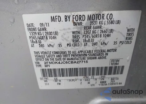 2012 Ford Edge Sel from USA, damaged, VIN 2FMDK4JC6CBA27715